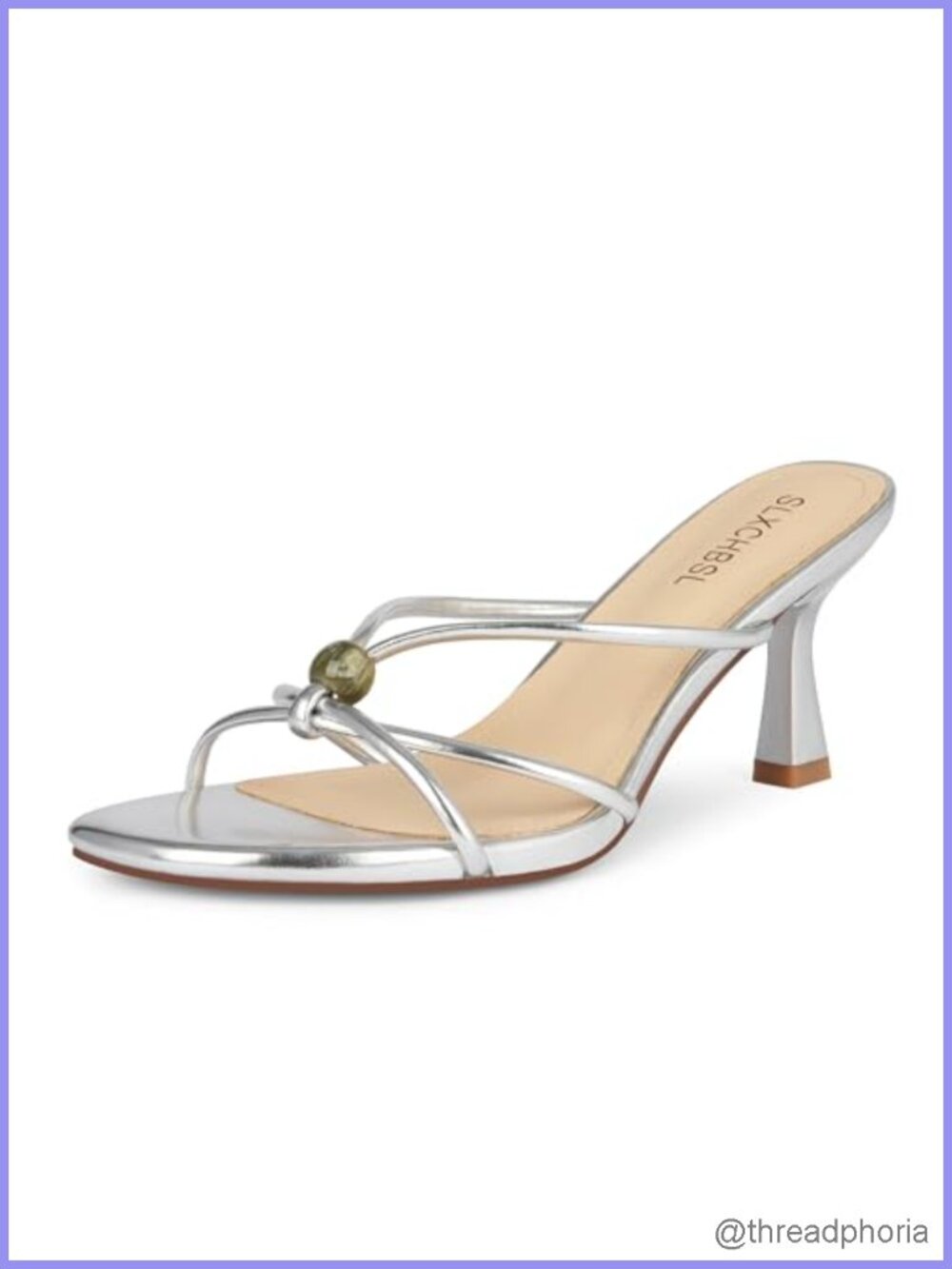 Slip On Kitten Heels for Women Round Open Toe Beaded Heeled Sandals